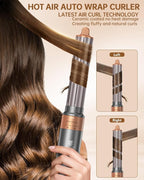 Hot Air Brush Hair Styler, 6 in 1 Hair Dryer Brush Auto Wrap Curlers Frizz-Free Styling Tool for All Hair Types Fast Drying, Curling, Smoothing, Volumizing & Straightening with Travel Storage Case