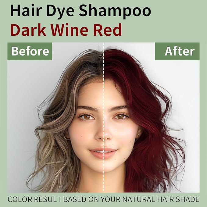 Deep Wine Red Hair Dye Shampoo 3 in 1, Long-lasting & Natural Hair Color Shampoo, Shampoo Hair Dye for Men Women, Hair Dye Easy to Use at Home 16.9 Fl Oz