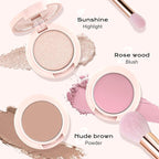 Color Nymph 3 Colors Contour Blush Highlighter Makeup Palette, Travel Size Make up Kit, Blush & Highlighter & Contour Powder Palette, Includes Brush and Mirror, Stacked Makeup Design （Pink）