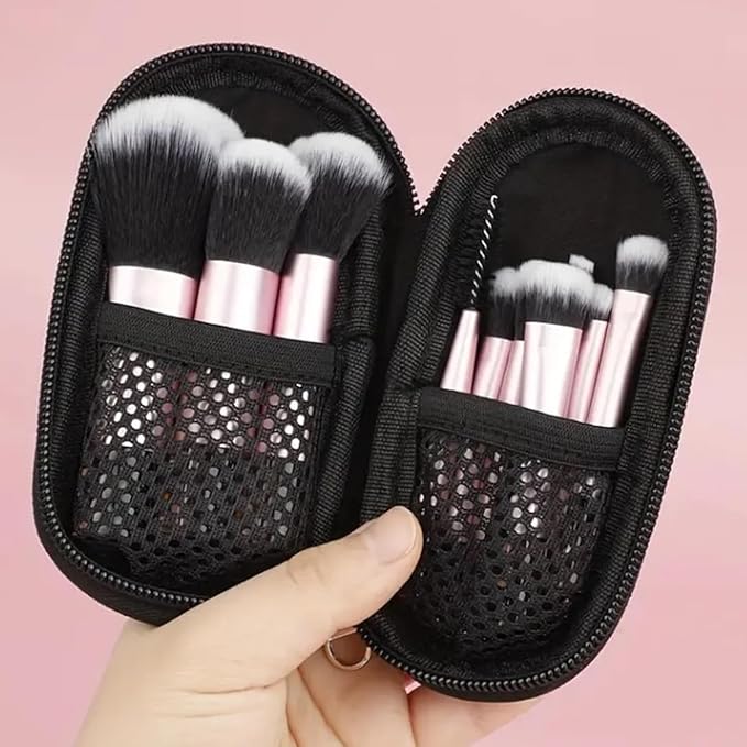 16pc Beginner Mineral Makeup STARTER KIT with 10 BRUSH SET (5gm)Sample Size Foundation, Primer, Blush, Bronzer, Setting Powder for Learning, Occasional Use & First Time Users, Travel Size Kit (Ebony)