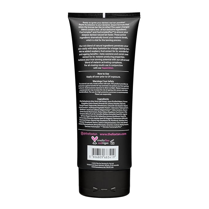 The Fox Tan Rapid Accelerator, Accelerator Lotion For Sunbed Tanning, Creates Darker, Faster & Long-Lasting Tans, Vegan & Cruelty-Free, 180mL