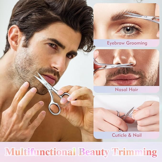 3.8 Inch Silver Eyebrow Scissors, Stainless Steel small scissors for Personal Care, Professional Grooming Scissors for Eyebrows, Mustache & Beard Hair Trimming