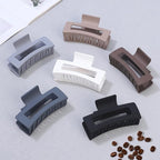 Square Hair Clips 3.5 Inch Medium Claw Clips Rectangle Hair Claw Clips 6 Pack Rubber Paint Jaw Non-Slip Thick Hair Accessories for Women Girls -Brown Grey
