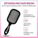 Bautero Brush Detangler Brush for Wet & Dry Hair, Pain-Free Brushing on All Hair Types, Knot Removal, Vented Hair Brush, Juni Midnight