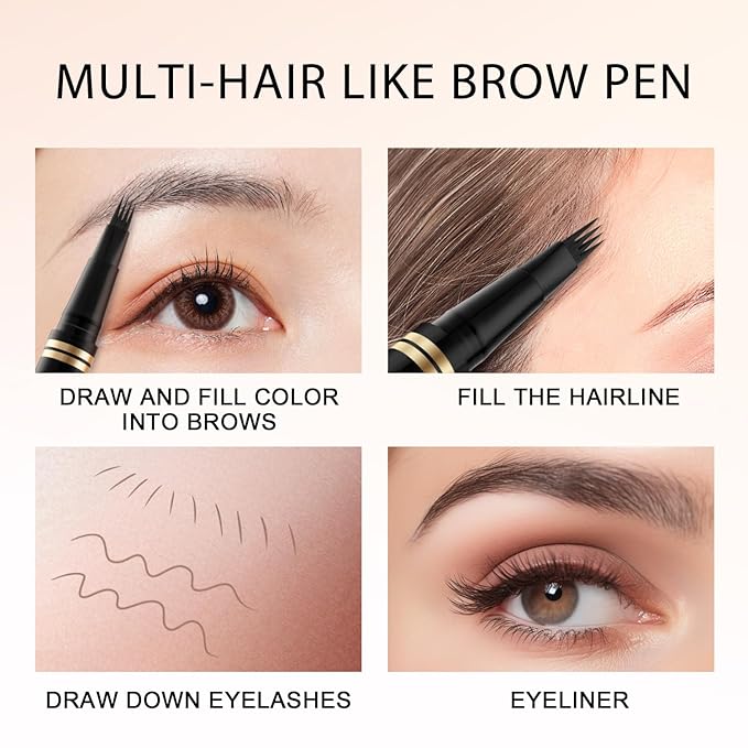 Eyebrow Pen,2-in-1 Waterproof Eyebrow Pencil with 4 Tip Microblading Brow Pen and Ultra-Precise Brow Pencil,with Dual-ended Eyebrow Brush,Eyebrow Makeup for Natural Looking - Brunette