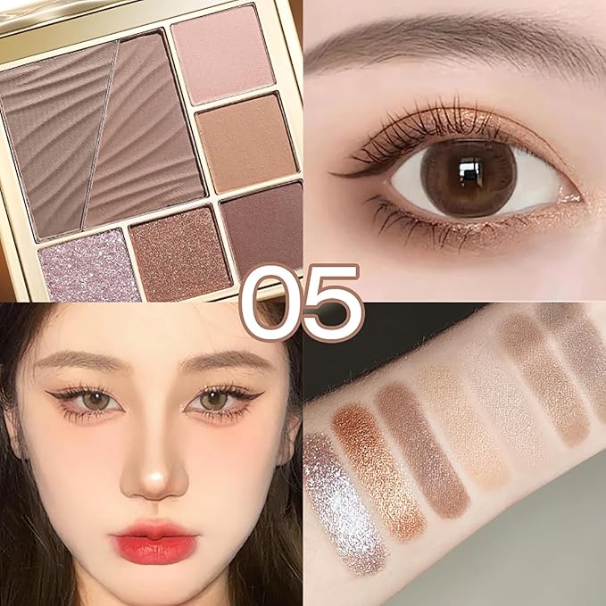All-in-One Eyeshadow Palette, 7 Colors Eye Shadow Palette, Glitter, Matte, Shimmer Eyeshadows, Blush, Highlighter Contour Makeup Palettes, Highly Pigmented Waterproof Long Lasting. (Color 5)