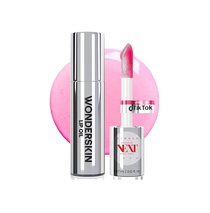 Wonderskin Lip Oil Rehab Serum - Color Changing Lip Oil from Clear to Pink - PH-activated, Non-sticky & Hydrating Tinted Serum for Dry Lips (Kissed)
