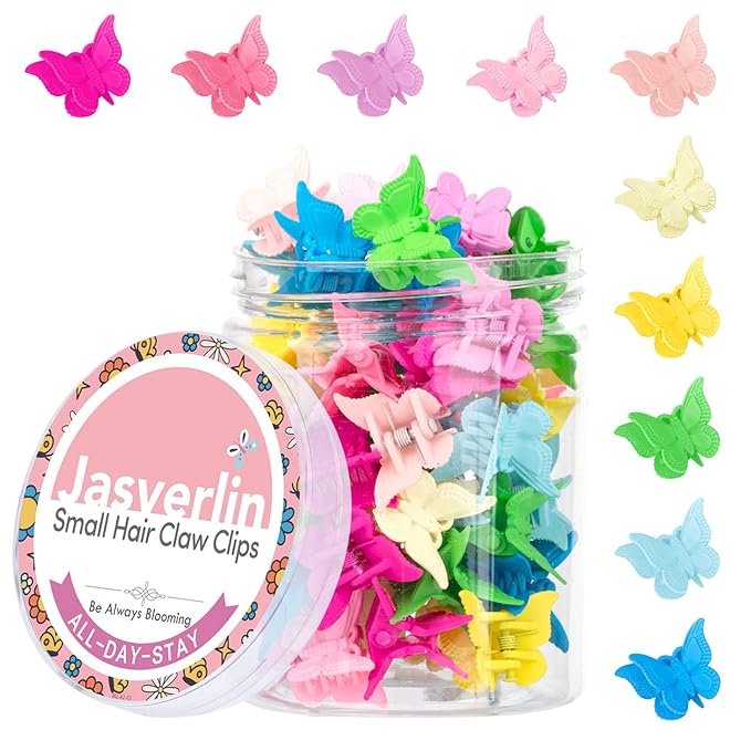 Butterfly Hair Clips, Assorted Color Plastic Mini Cute Hair Clip for 90s Girls Women Kids Butterflies Y2K Festival Accessories 50pcs 10 Colors with Organizer (Solid)