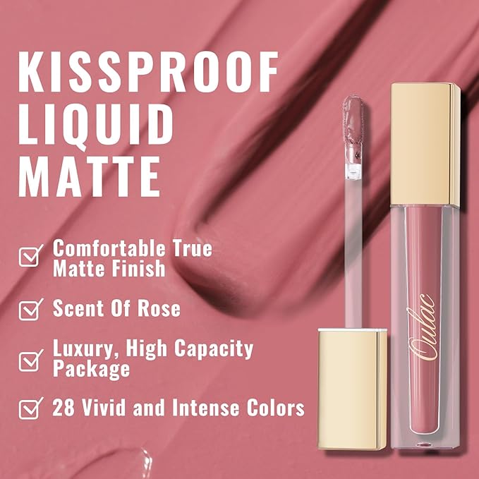 Oulac Matte Mauve Pink Lipstick for Women, Nude Pink Long Lasting Lipstick Waterproof Lip Stain, No Transfer, Creamy High Pigmented Formula with Rose Oil, Vegan & Cruelty-Free M26