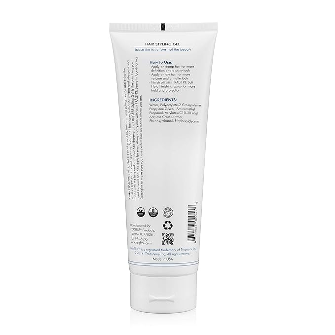 Styling Gel Fragrance Free 8 oz Medium Hold - Hair Styling Gel for Sensitive Skin - Hypoallergenic Parabens Free - Gluten Free Vegan Cruelty Free - for Men Women and Children