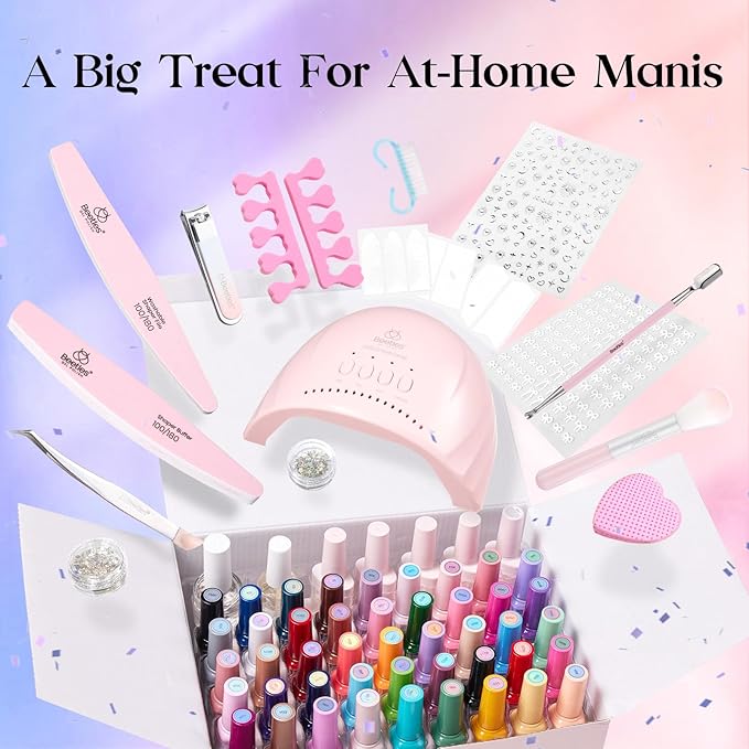 Beetles Gel Nail Polish Kit with U V Light - One Color One Bottle 45 Colors Gel Polish Kit 75 Pcs Gifts for Women Teen Girls with Top Base Coat Beauty Must Have DIY Salon Emotional Journey Collection