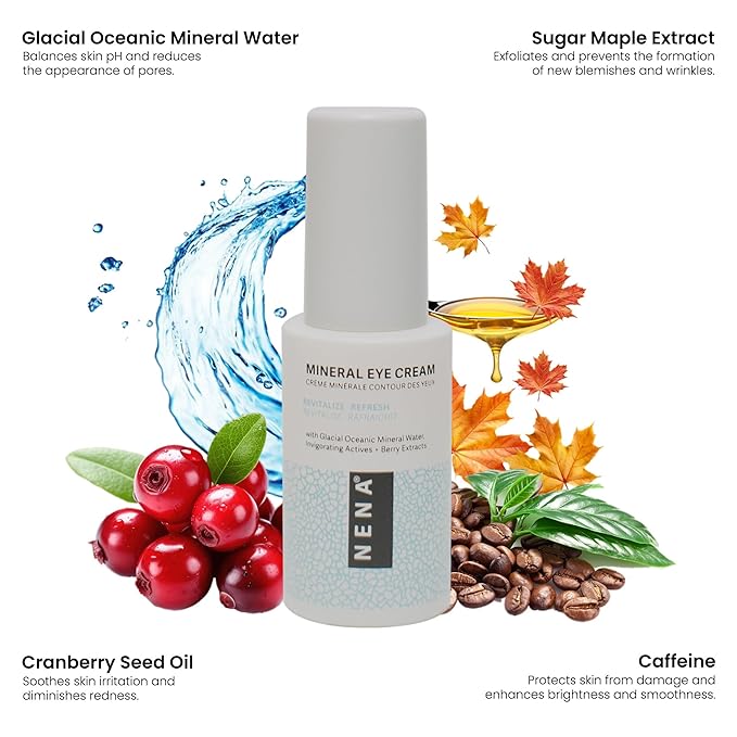 NENA Skincare Mineral Eye Cream - Hydrating Under Eye Cream for Dark Circles - Reduces Appearance of Puffiness with Canadian Glacial Water - 0.5 oz.