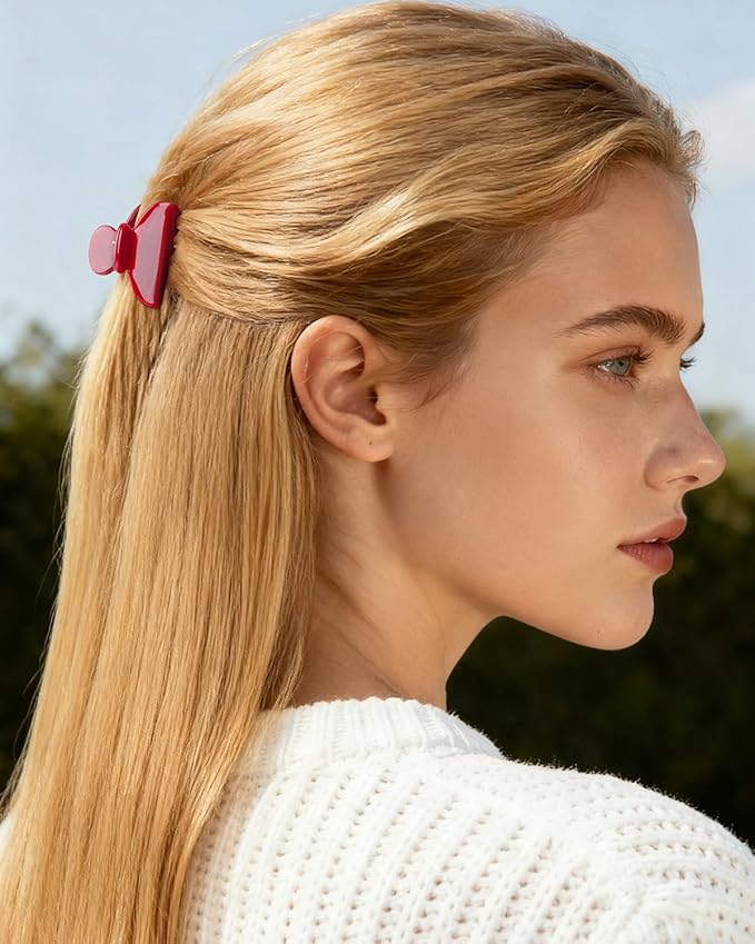 MAORULU 2 Pack Mini Acetate Hair Claw Clips – 1.6 Inch Small Durable Hair Clips for Women & Girls, Strong Hold Tiny Jaw Clips for Bangs & Half Up Hairstyles (Cherry Red)