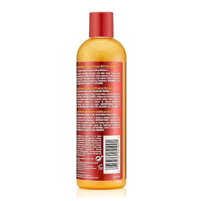 Creme of Nature Sulfate-Free Moisture & Shine Shampoo, Gently Cleanses, Hydrates & Detangles, 100% Pure Argan Oil from Morocco, Gift for Women, 12 fl oz