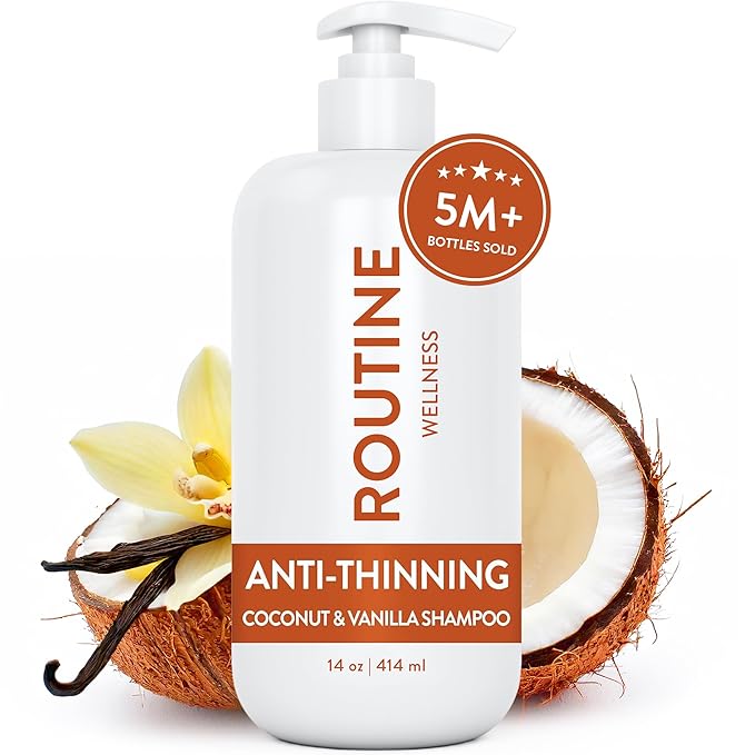 Routine Wellness Anti-Thinning Shampoo for Thinning Hair - Biotin DHT Blocker Women & Men - Color Safe Shampoo for Hair Loss & Healthy Hair - Coconut & Vanilla - 14oz