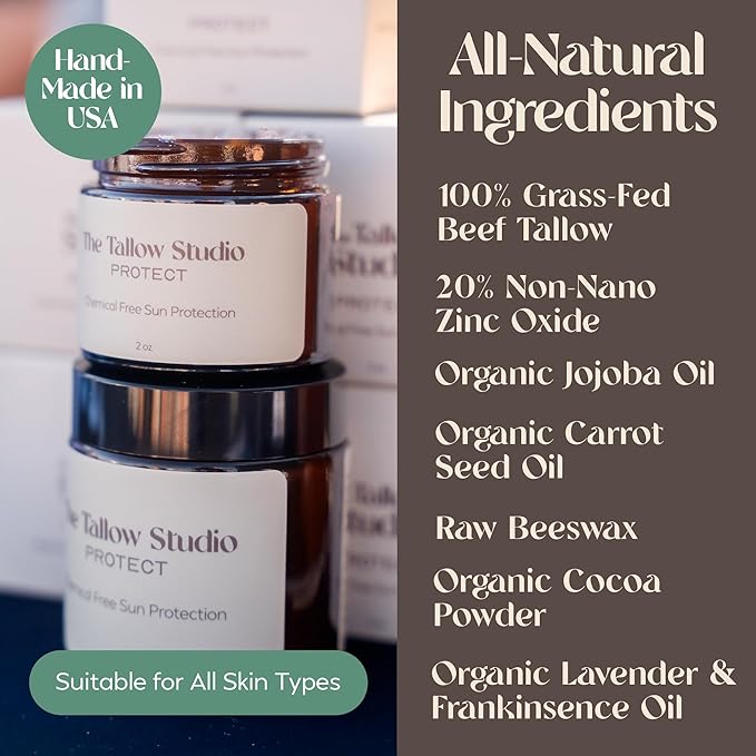 Everyday Tallow Mineral Sun Balm ~ SPF 30 | 100% Grass-Fed & Organic | Face & Body | Naturally Scented with Frankincense & Lavender Oil | Zinc Oxide | Water Resistant (2oz)