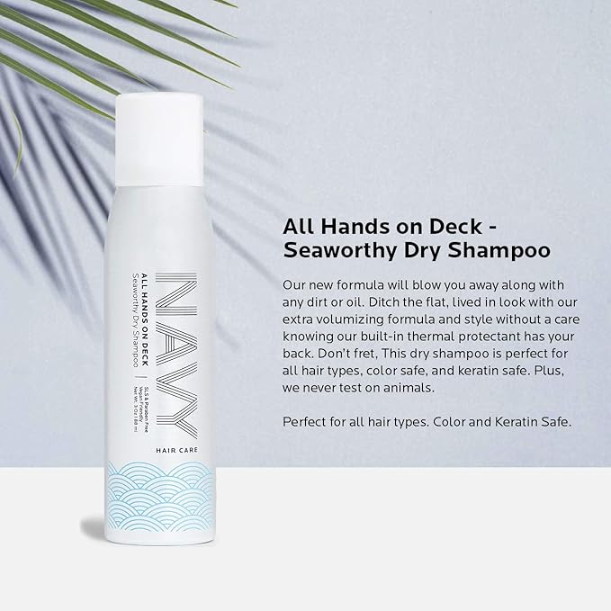 NAVY HAIR CARE Dry Shampoo Spray for Women & Men 3oz | Travel Size Volumizing | for Color Treated & All Types of Hair | All Hands on Deck - Seaworthy | Vegan Friendly