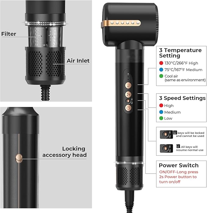 Hair Dryer Brush 7 in ONE, Detachable Fast Drying, Volumizing, Curling, Straightening, Ionic Hair Dryer with Diffuser, Powerful Blow Dryer Brush with Auto- Wrap Curler, Hair Styling Tools Storage Case