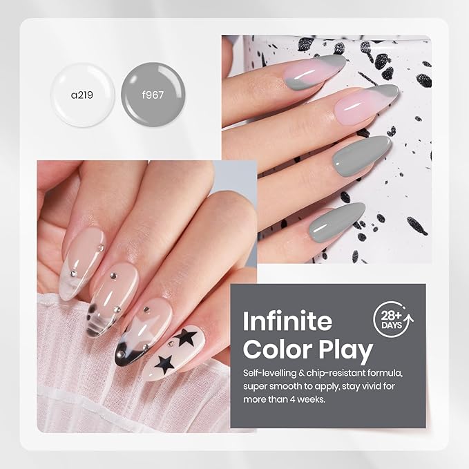 Beetles Gray Gel Polish Set Gel Nail Polish Winter Colors 2025 White Black Nude Neutral Gray Milky Soak off Uv Led Lamp Needed Manicure Salon DIY at Home Gifts for Women Soft Eclipse