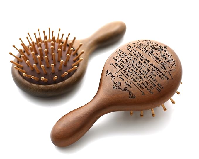 TOBOHU Engraved Wooden Hairbrush Gifts for Mom from Daughter Son, Mom's Mother's Day Birthday Gifts, To My Beautiful Mom Keepsakes