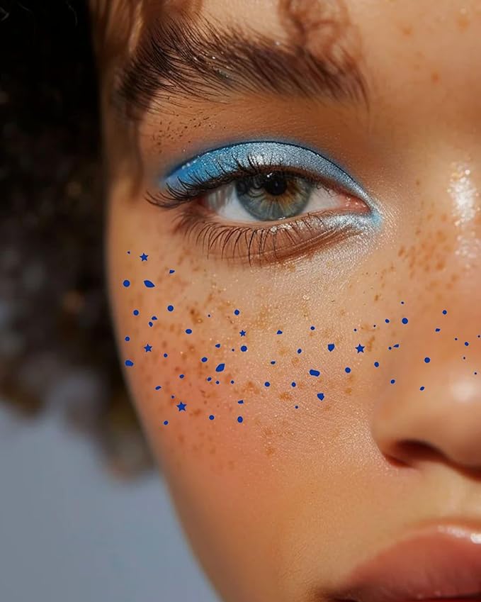 Blue Face Glitter - Waterproof and Long-Lasting Body Glitter Speckles, Sparkle Makeup Patches for Festivals and Parties (BLUE - 8 Sheets)