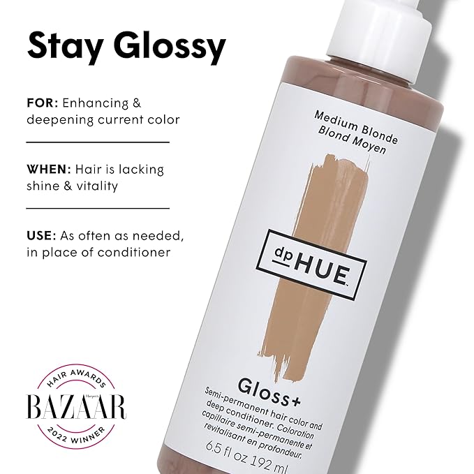 dpHUE Gloss+, Medium Blonde - 6.5 oz (8-12 Applications) - Semi-Permanent Hair Color & Conditioner - Lasts Up to Eight Washes - Paraben, SLS & SLES Sulfate Free - Vegan, Leaping Bunny Certified