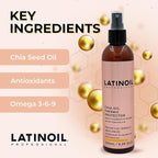 LATINOIL Chia Oil Heat Protectant Spray For Hair - Hair Thermal Protection Shield From Heat - Leave In Conditioner - Anti Frizz Moisturizer (8 Oz)