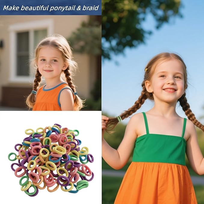 Mini Small Hair Ties All Hair Types Seamless Hair Ponies Elastics Ponytail Holders Hair Scrunchies Hair Accessories Baby Girls Kid Children 200 pcs