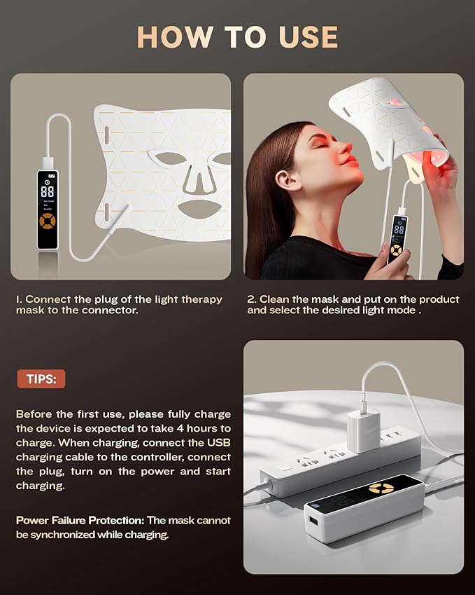 FOLOKE LED Light Therapy Mask Skin Care Mask, LED Red Light Therapy 630nm & 830nm Wavelength for Home Use, Body Beauty Machine for Care at Home (White)