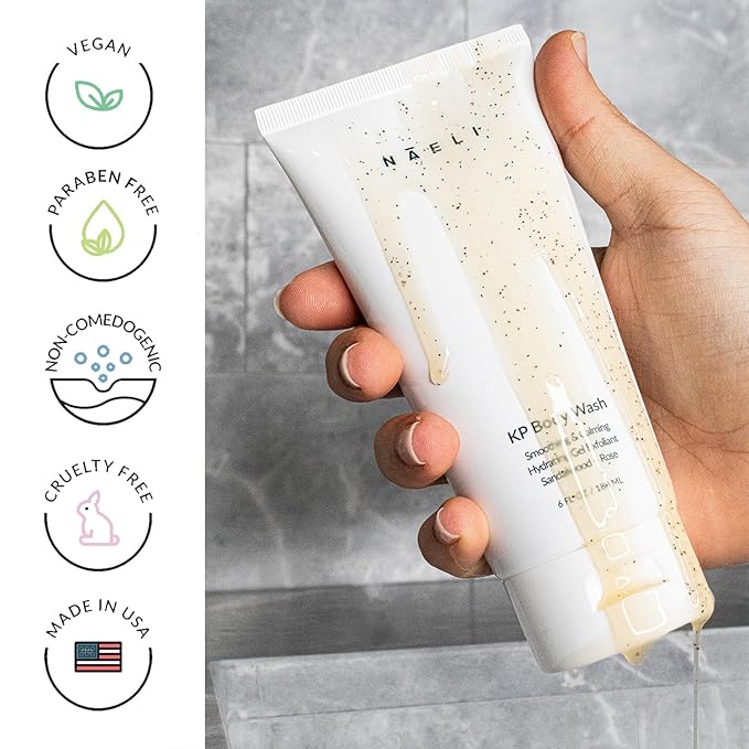 NAELI Exfoliating Body Wash with Salicylic & Glycolic Acid - Natural Keratosis Pilaris Treatment, KP Bump Eraser, Back & Butt Acne Gel - Smooths & Hydrates, 6 oz