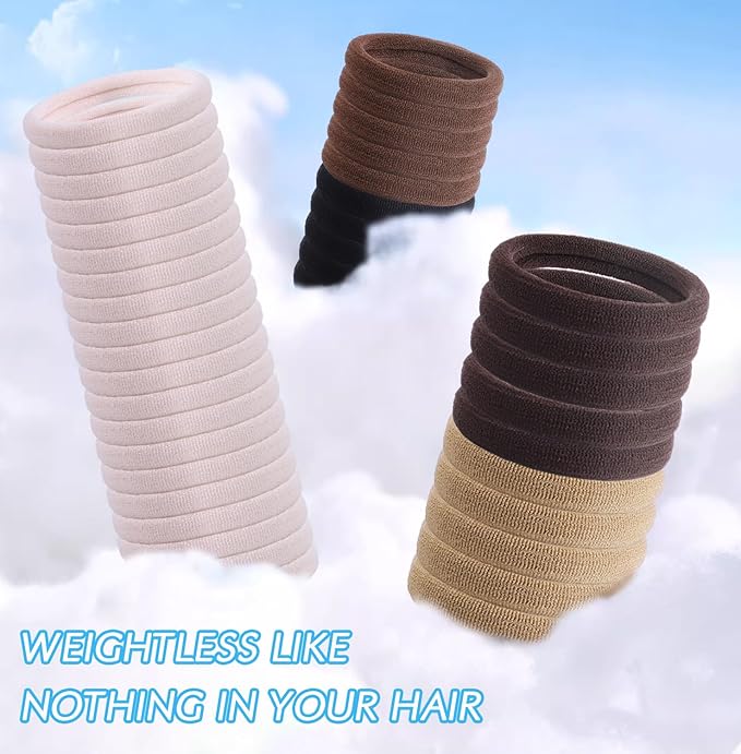 Best ouchless hair ties,100 Pcs Large Brown for Thick Curly Hair Elastic Band Ponytail Holder -Bulk for Women, Girls, Kids, Men - 8MM Thick, No Damage, Soft, Nylon, Stretchy, Cloth, Seamless, Fabric