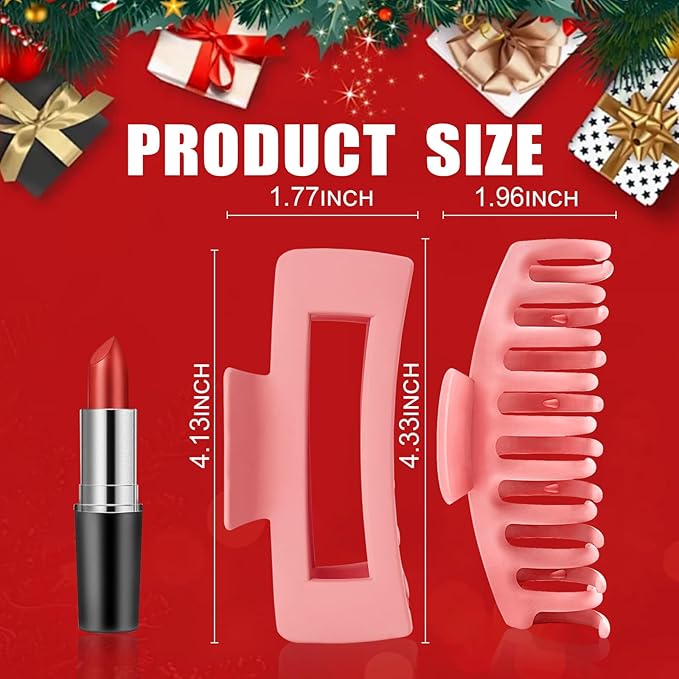 TOCESS Hair Claw Clips for Women - Large 8PK Neutral Matte Jumbo Square Hair Clips for Thick, Thin, Long, Short, Curly Hair Girls, Big Jaw Clip Set for Daily Use (Deep Pink)