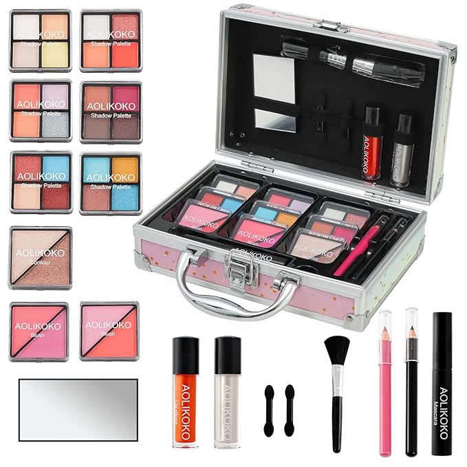 Makeup Kit for Teenager & Women Full Kit, All in One Makeup Set With The Small Cosmetic Train Case, Professional Makeup Kit, Makeup Gift Set for Women Girls (Set B)