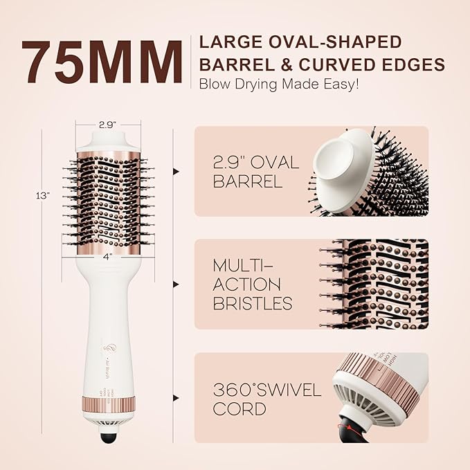 1200W Big Size Professional Hair Dryer Brush Blow Dryer Brush in One, 110v-220v Hot Air Straightener Brush for Smooth Frizz-Free Blowout, Fast Dry & Style