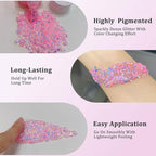 MEICOLY Chameleon Baby Pink Body Glitter,Pink Turn to Purple Face Glitter Paint,Color Changing Mermaid Face Glitter Gel for Halloween,Chunky Glitter for Face Body Hair,Festival Party Glitter Makeup
