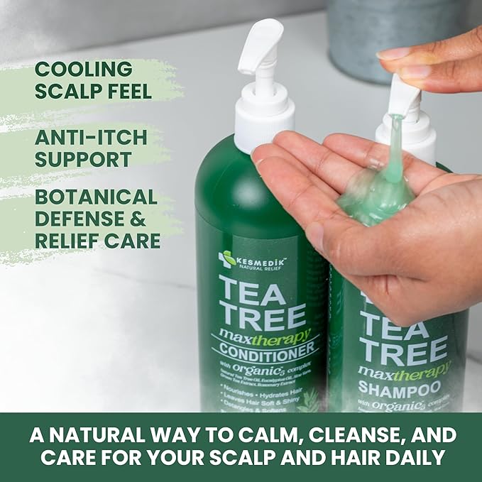 Tea Tree Oil Shampoo and Conditioner MaxTherapy Set, Itchy Scalp Relief, Refreshes & Cleanses Dandruff & Buildup, Clarifying for Oily Hair, Women & Men, 16 fl oz Each
