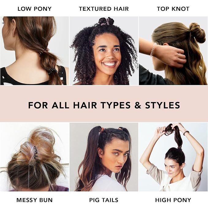 Kitsch Spiral Hair Ties for Women - Creaseless and Dent-free Coil Hair Ties No Damage, Phone Cord Coils | Made of Flexible and Durable Plastic | Ideal Gifts for Women - 4pcs (Brunette)