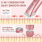 2 in 1 Women Electric Shaver Dual Head Bikini Trimmer for Women IPX7 Waterproof Wet & Dry Use Body Hair Trimmer and Facial Hair Remover for Bikini Underarm Leg Arm Body Face（Rose Gold）