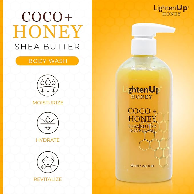OMIC Lighten-Up LightenUp Honey Body Wash - 16.9 Fl oz / 500 ml - Natural Shower Gel, Cruelty Free, Premium Honey Extract, with Shea Butter