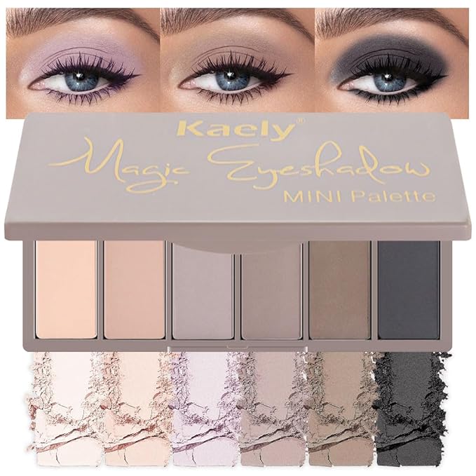6 Colors Mini Dark Nude Brown Eye Shadow Palette Makeup for Older Women, Neutral Matte Shimmer Eyeshadow Palette Highly Pigmented Waterproof, paleta de sombras de ojos, Vegan & Cruelty-free, 06