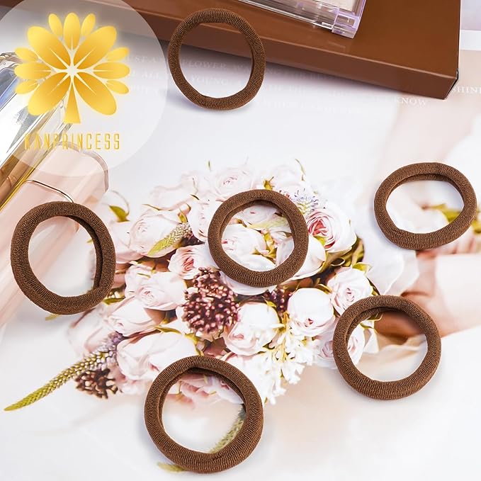 Nylon Brown Hair Ties - No Damage,Strong Soft Cotton Hair Bands Accessories for Thick Hair 100PCS Ponytail Holders for Women Girls