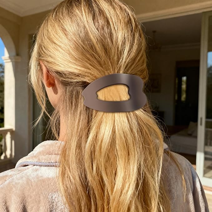 Flat Hair Clips for Women - Stylish French Lay Down Flat Claw Clips for Thick Thin Hair, Comfortable Curved Large Flat Clips, Leopard Print Non-Slip Strong Hold Hair Accessories, Tortoise Pack of 8