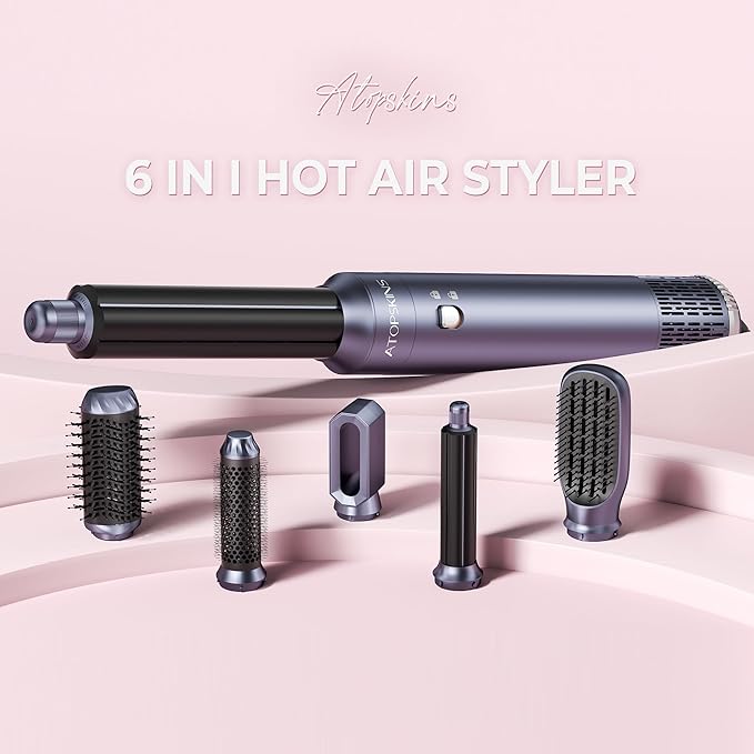 6 in 1 Hair Dryer Brush, Detachable Air Styler, 3 Heat Settings Blow Dryer Brush Frizz-Free Volumizing, Straightening, Curling ALCI Safety Plug for Travel & Home Styling (Blue)
