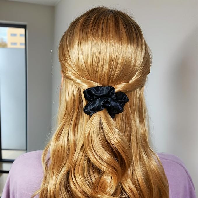 Scrunchies for Women Pack of 30 - Soft Black Hair Accessories Set, Seamless Thick Hair Ties Big Small Size Satin Scrunchie for Girls, Daily Use, Back to Shool Gifts for Her