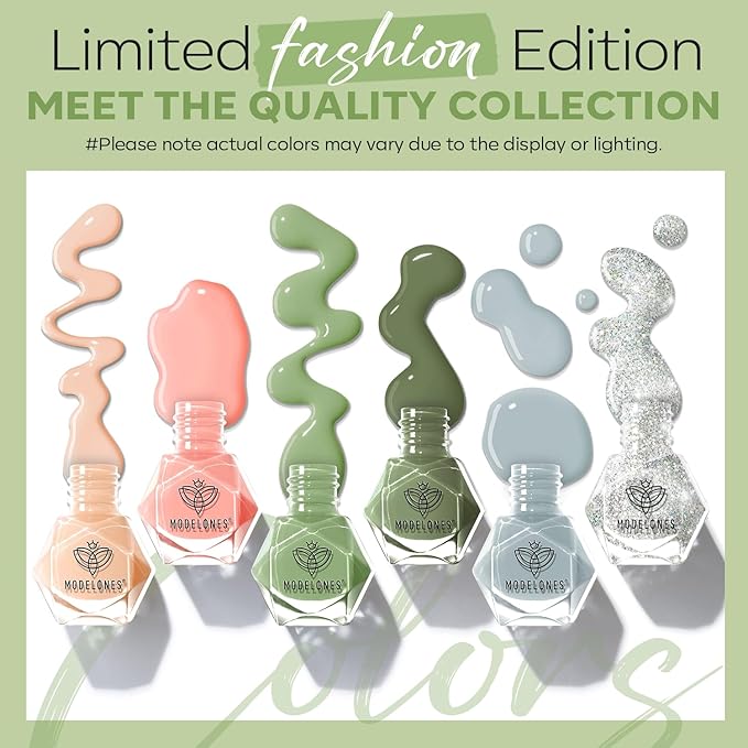 modelones Nail Polish Set 6 Colors Green Blue Nude Glitter Nail Polish Kit Quick Dry Finger Mini Bulk Manicure DIY Nail Art Salon Home Gifts For Women Girls