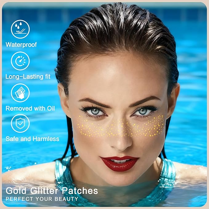 Glitter Freckles Face Tattoo - 12PCS Gold Sparkle Freckles Temporary Face Tattoos for Women, Glow Up Makeup Patches