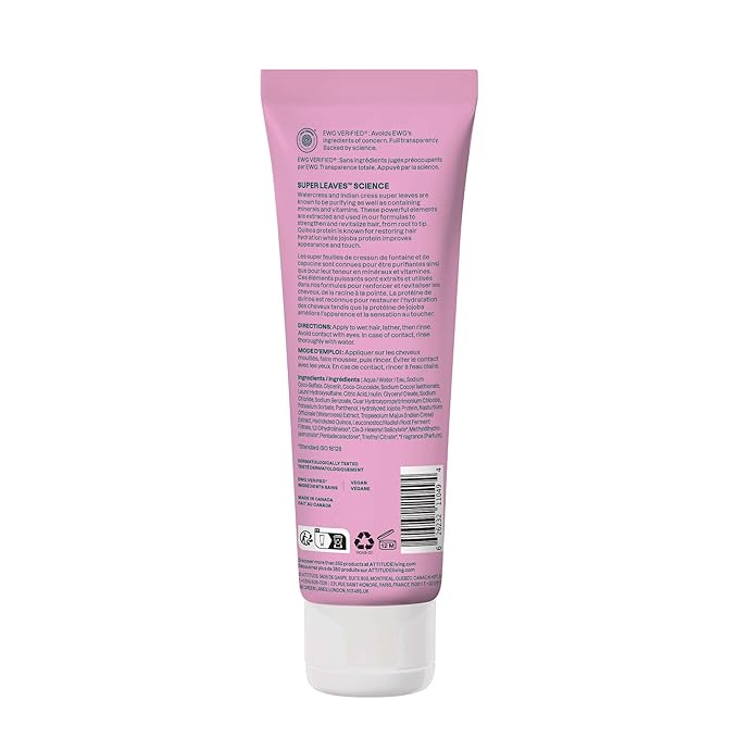 ATTITUDE Moisture Rich Hair Shampoo, EWG Verified, For Dry and Damaged Hair, Naturally Derived Ingredients, Vegan, Plant Based, Quinoa and Jojoba, 8 Fl Oz