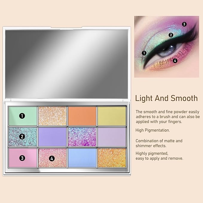 Highly Pigmented Chameleon Eyeshadow Palette, 12 Colors Sparkle Creamy Duo Chrome Multidimensional Eye Shadow Pallet, Long-Wearing Formula,easily blendable,Vegan & Cruelty Free (#03)