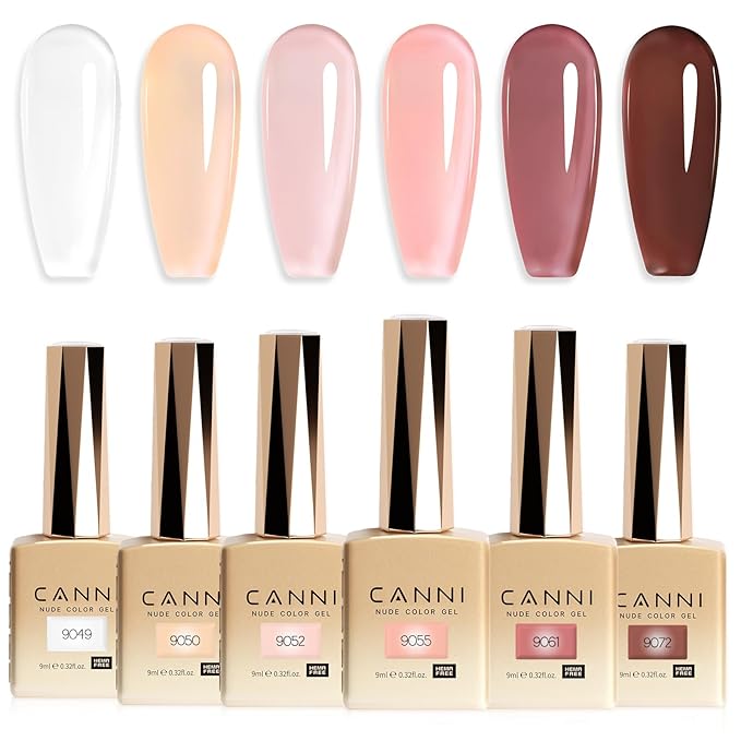 CANNI 9ml Hema-Free Jelly Gel Nail Polish Set- 6Pcs Jelly Nude Pink Neutral Transparent Milky White Colors Kit,Soak Off LED Manicure Kit DIY at Home Salon Gifts for Women Girls