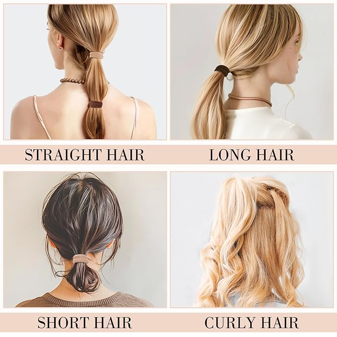 obeoby 100PCS Hair Ties for Thick Hair, Neutral Seamless Nylon Elastic Ponytail Holders Stretchy Hair Bands for Women Girls